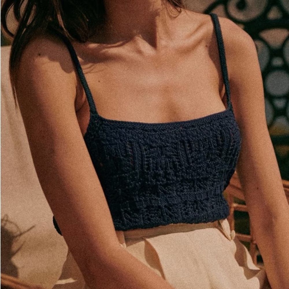 Sézane Jordie Crochet Top in Navy Blue